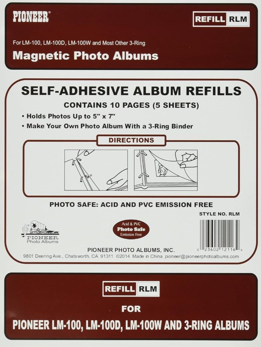 Refill Pages for LM-100, LM-100D and LM-100W Photo Albums, 10 Pages 5 Sheets, Wh